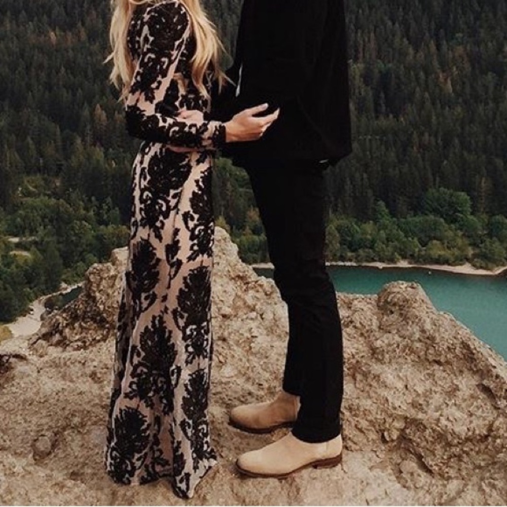 Rare For Love & Lemons long nude and black Lace Dress Sz M